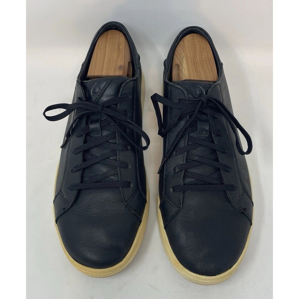Olukai Kahu Pahaha Black Leather Sneakers Men's Size 9.5 Casual Lace Up Shoes